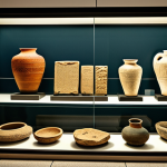 Ancient Artifact Display**

"A well-lit museum display case featuring cuneiform tablets and ancient pottery from Mesopotamia, professional museum photography, safe for work, appropriate content, fully clothed visitors observing the artifacts, educational setting, perfect anatomy, correct proportions, natural pose, high resolution, realistic rendering."

**